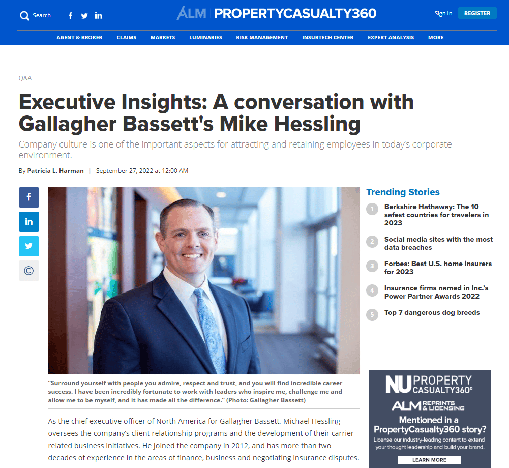 Executive Insights A conversation with Gallagher Bassett's Mike Hessling